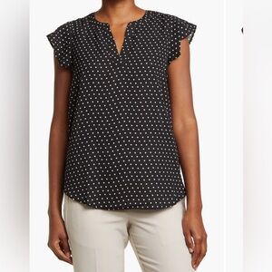 Adrianne Papell Short Sleeve Flutter Sleeve Blouse